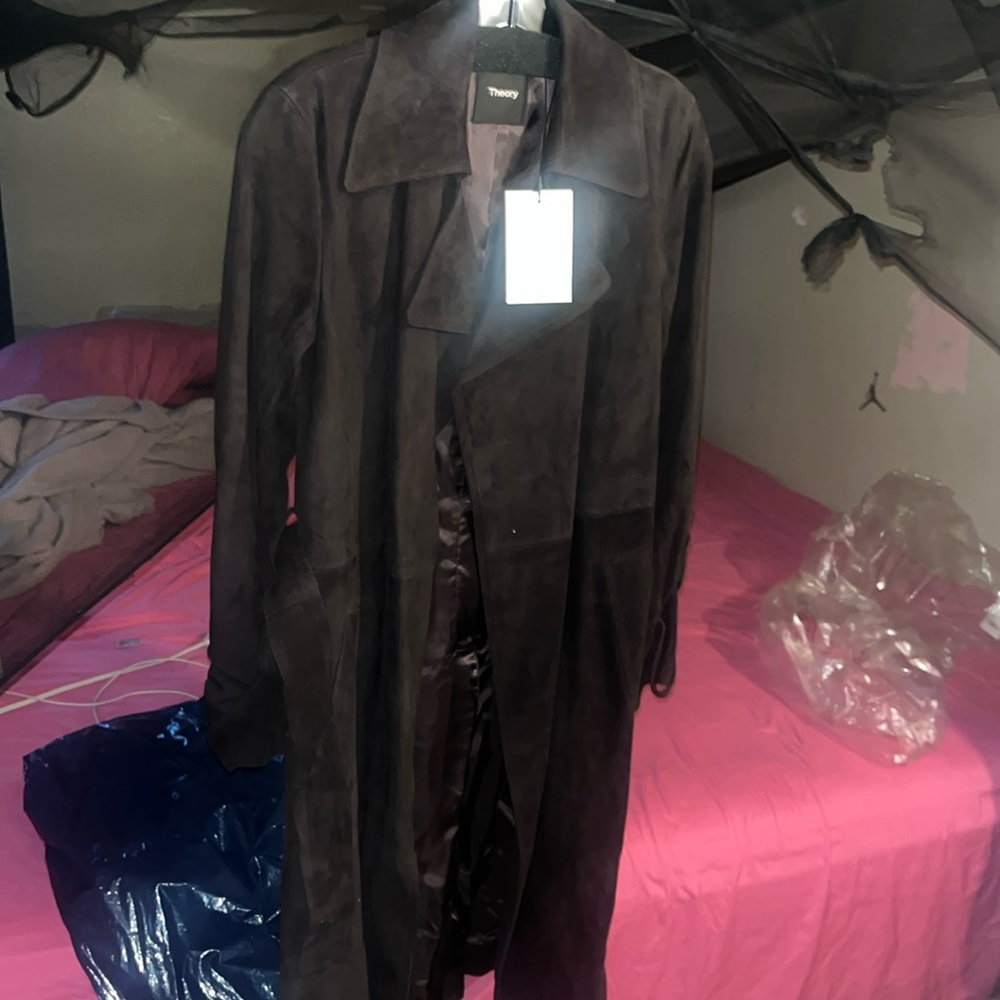 Lamb leather Theory trench coat -  mink brown tidle